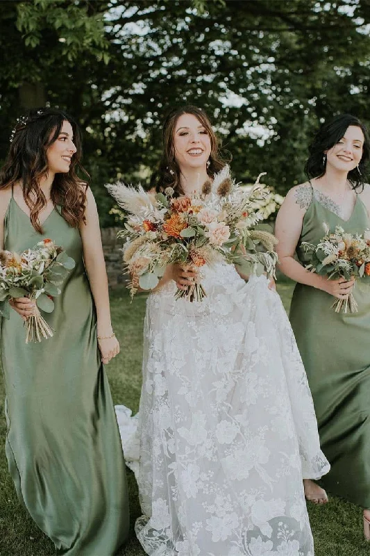 Bargain Bin Olive Green Long Bridesmaid Dress with Criss Cross Straps
