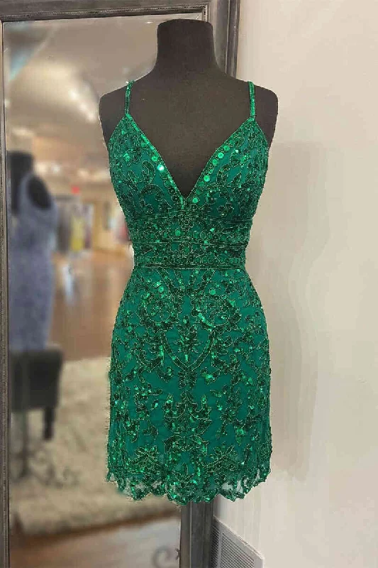 Reduced Prices Gorgeous Green Sequin Appliques Tight Homecoming Dress