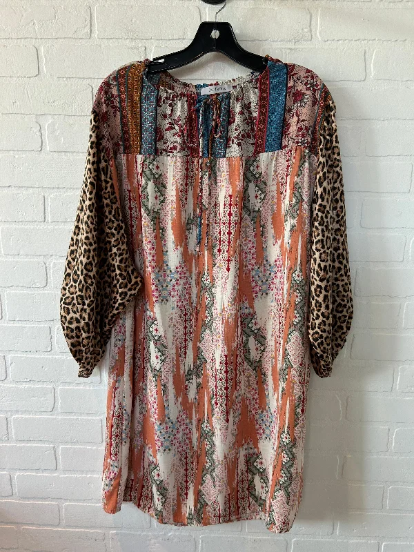 Value Deals Orange & Tan Dress Casual Short Ces Femme, Size S