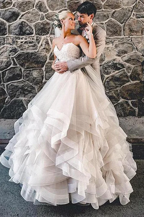 Big Savings Long Cascading Ruffles A-line Sweetheart Ivory Wedding Dress
