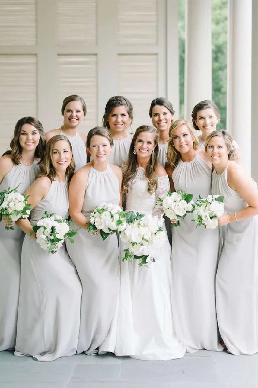 Don't Wait Elegant Halter Light Grey Chiffon Bridesmaid Dress