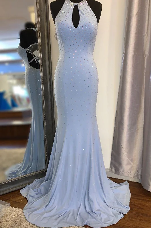 Exclusive Preview Elegant Halter Mermaid Beaded Long Prom Dress