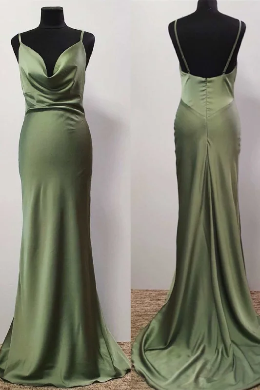 Deal Mania Olive Green Cowl Neck Trump Long Prom Dress