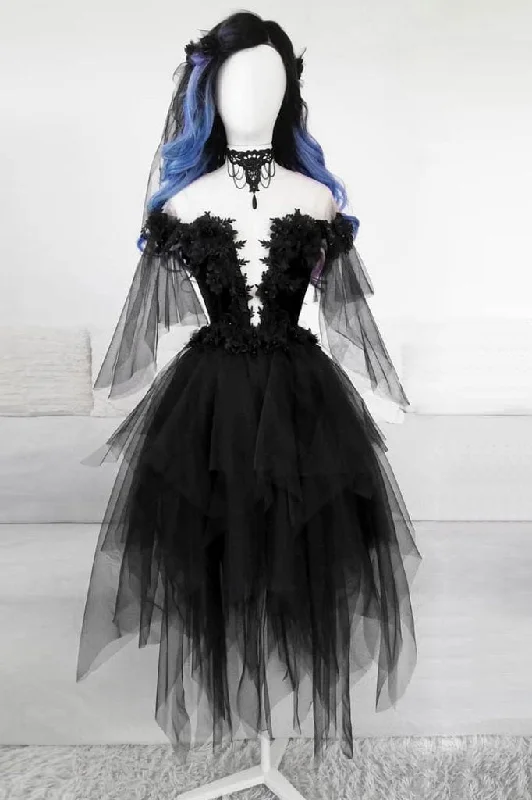 Unbeatable Prices Gothic Off the Shoulder Black Lace Homecoming Dress