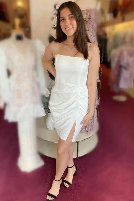 Markdowns Spaghetti Straps White Pleated Short Homecoming Dress