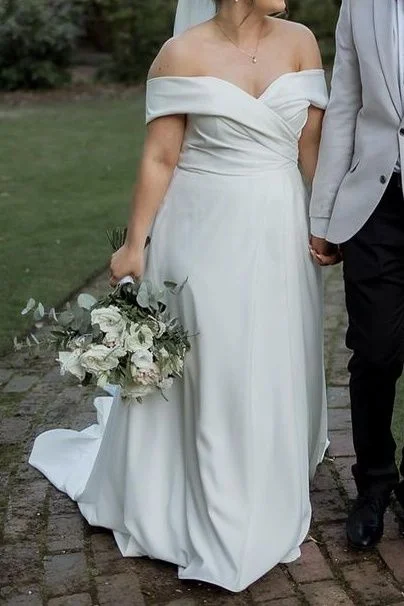 Price Drop A-Line Satin Wedding Dress with Off the Shoulder