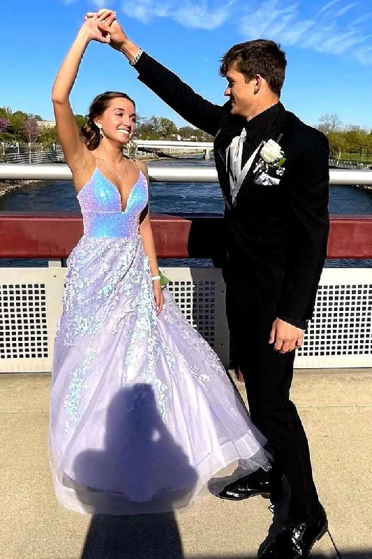 Clearance Items Sparkle Lavender Sequins Long Prom Dress with Appliques