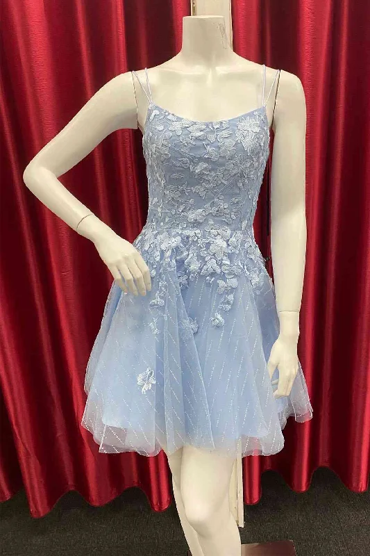 Great Deals A-Line Princess Light Blue Appliqued Short Party Dress