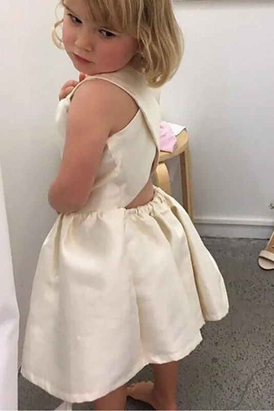 New Deals Cute Ivory Criss Back Short Flower Girl Dress