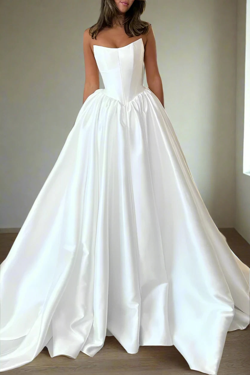 Time-Limited Offer Strapless Ball Gown Satin Wedding Dress