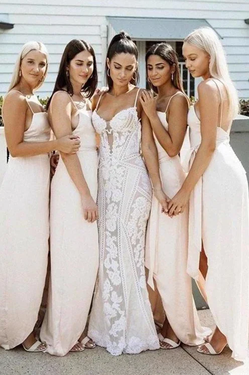 Special Discount Spaghetti Straps Long Wraped Light Peach Bridesmaid Dress