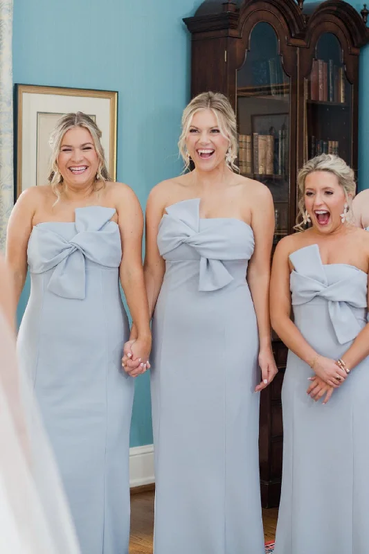 Hot Deal Strapless Tie Front Light Grey Long Bridesmaid Dress