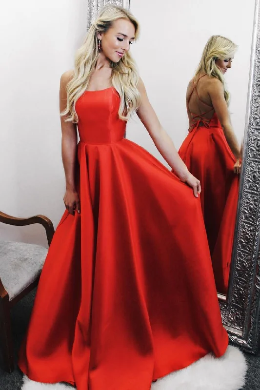 Price Rollback Backless Long Red Satin Prom Dress