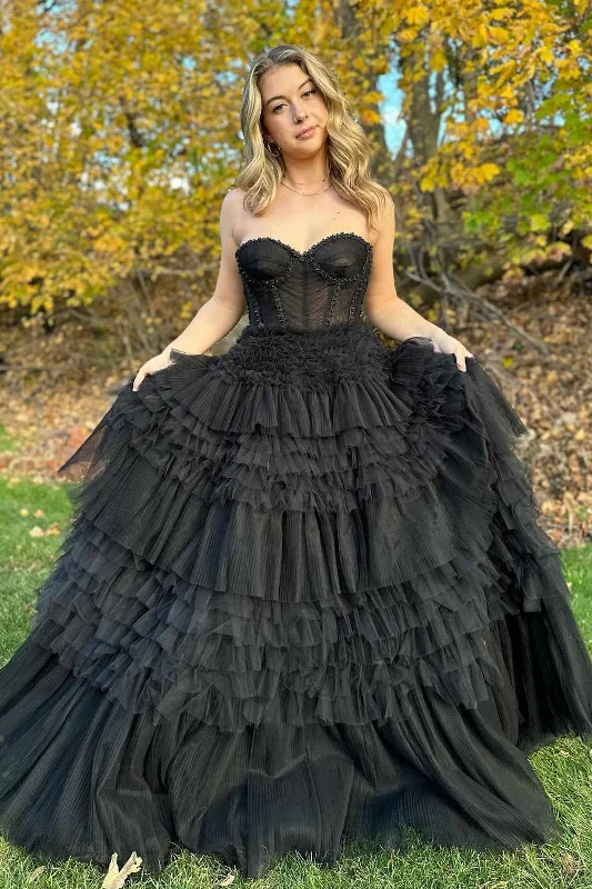 Special Discount Black Sweetheart Beaded Tiered A-Line Formal Dress