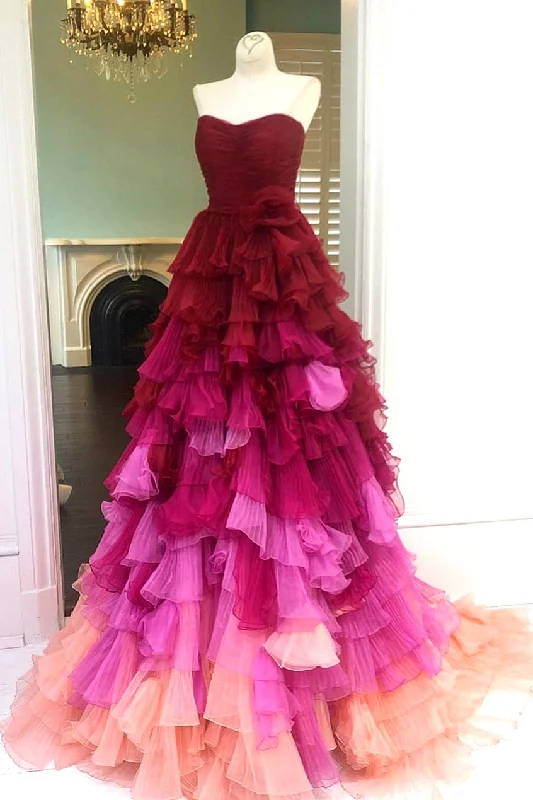Mega Sale Sweetheart Pleated Bodice Long Prom Dress with Ruffles