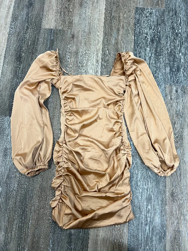 Don't Wait Tan Dress Casual Short Oh Polly, Size 4