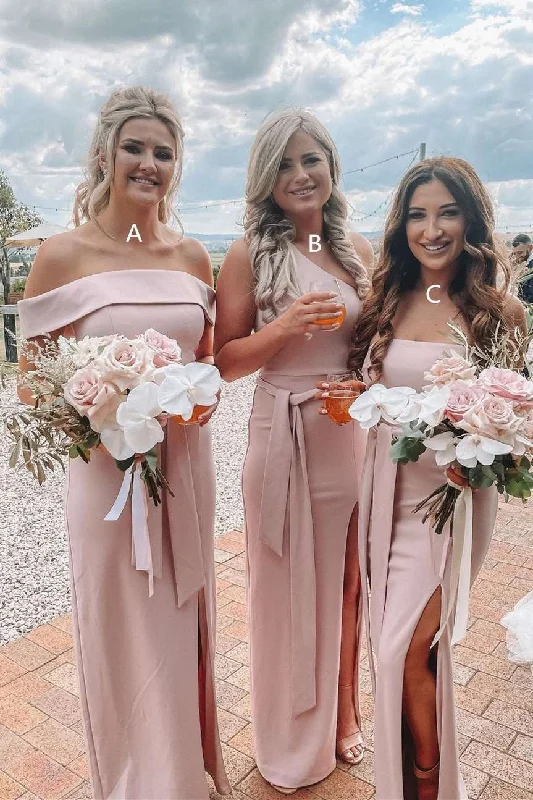 Great Deals Mermaid Pink Long Mismatched Bridesmaid Dresses