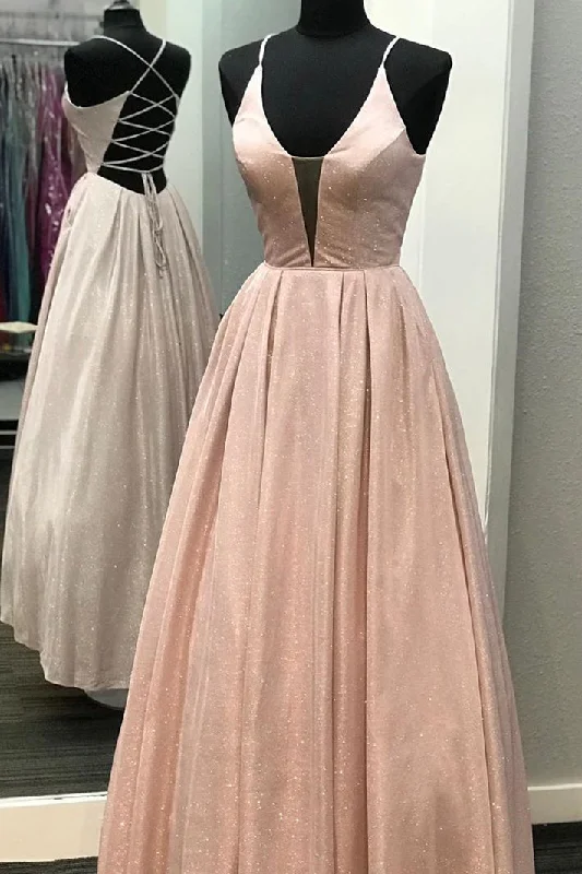 Year-End Sale Glitter Lace-up Blush Pink Long Prom Dress