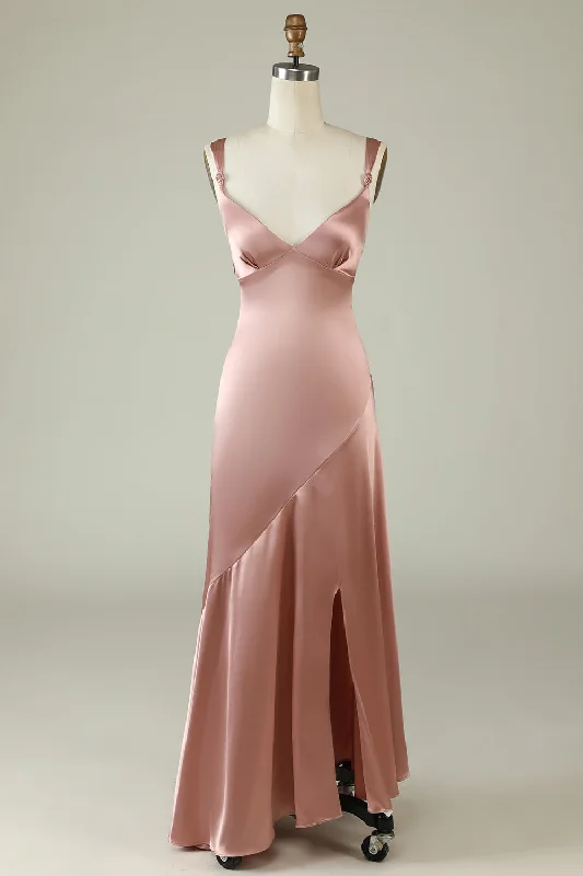 Take Advantage Empire Rose Gold Floor Length Bridesmaid Dress