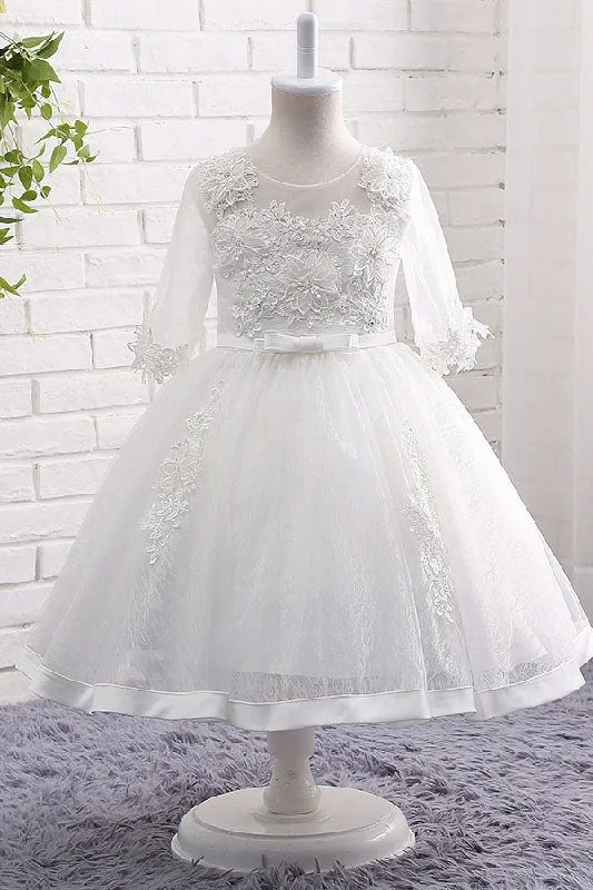 Price Rollback White Half Sleeves Appliques Flower Girl Dress