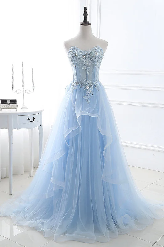 Special Price Light Blue Beaded Long Prom Dress