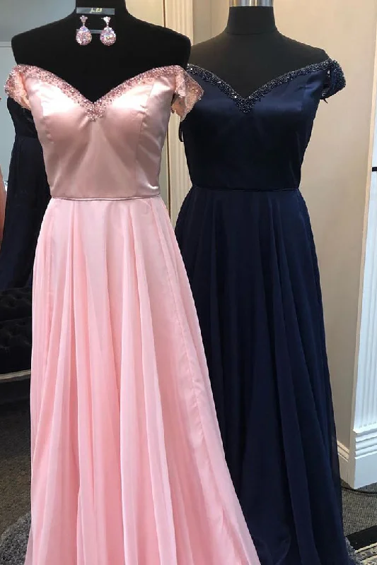 Savings Bonanza Elegant Off Shoulder Beaded Top A-Line Long Prom Dress