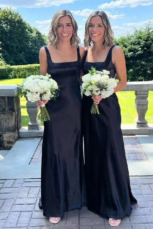 Savings Bonanza Elegant Square Neck Black Long Bridesmaid Dress