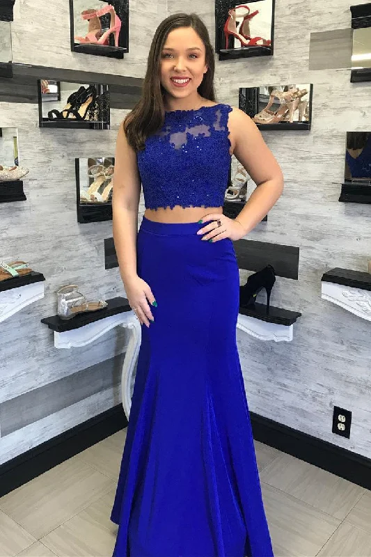 Act Now Two Piece Mermaid Royal Blue Long Prom Dress