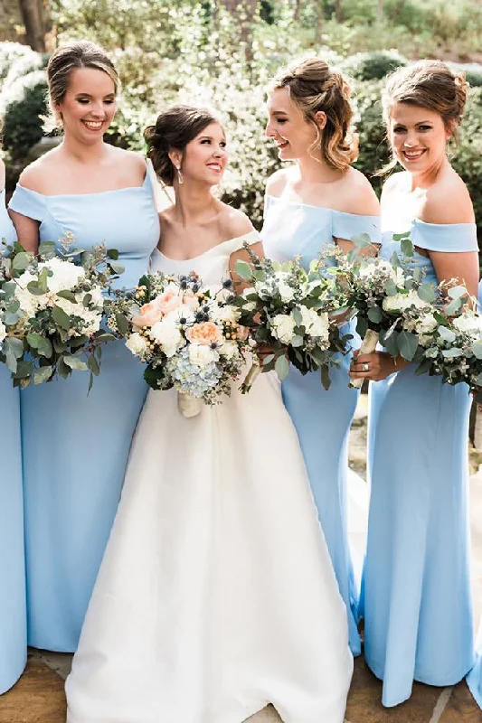 While Supplies Last Sheath Off-Shoulder Light Blue Floor Length Bridesmaid Dress