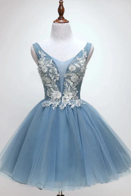 Huge Discounts Princess Sky Blue Floral Homecoming Dress