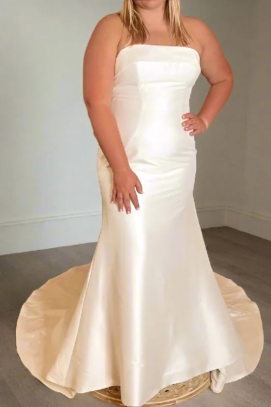 Bargain Bin Strapless Mermaid Wedding Dress with Button Back