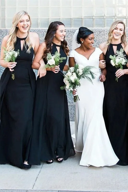 Weekend Deal Floor-Length Jewel Hollow Black Bridesmaid Dress