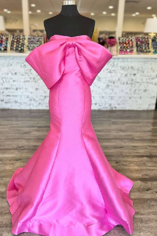 Value Deals Hot Pink Strapless Mermaid Prom Dress with Bow