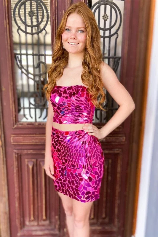 Special Price Two Piece Stunning Strapless Hot Pink Short Hoco Dress