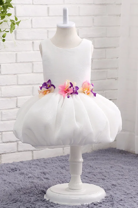 Early Bird Discount 3D Flowers Mini White Flower Girl Dress