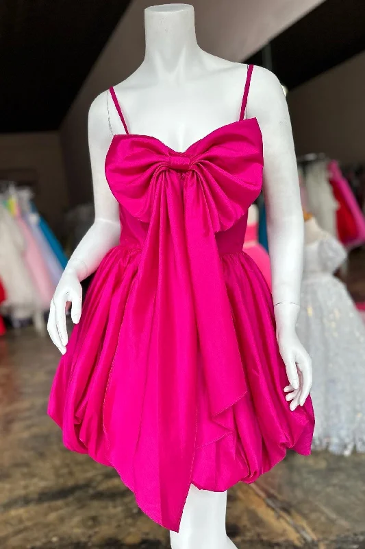 Best Deals Cute A-Line Fuchsia Bow Bust Short Homecoming Dress