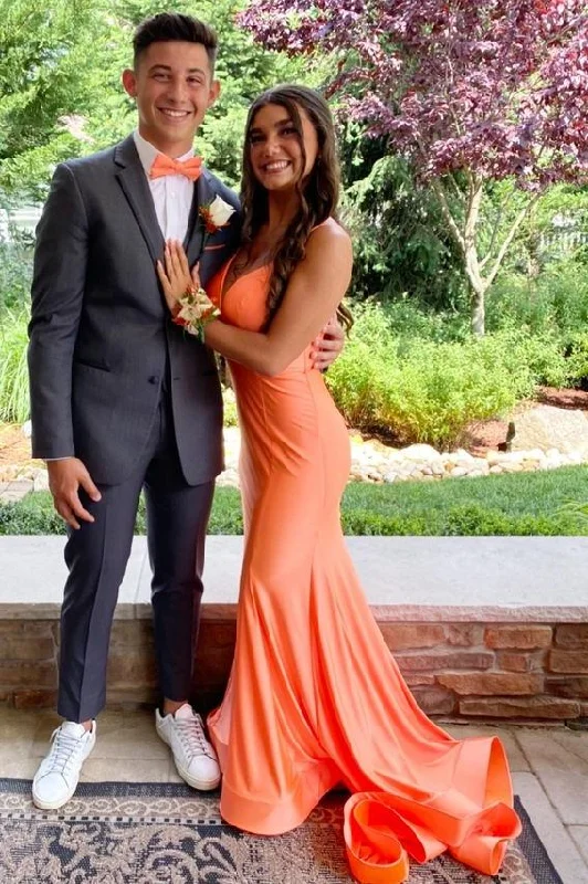 Limited Availability Orange Satin Mermaid Prom Dress with Lace-up