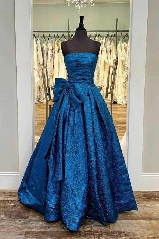 The Best Prices Strapless Royal Blue Long Prom Dress with Bow