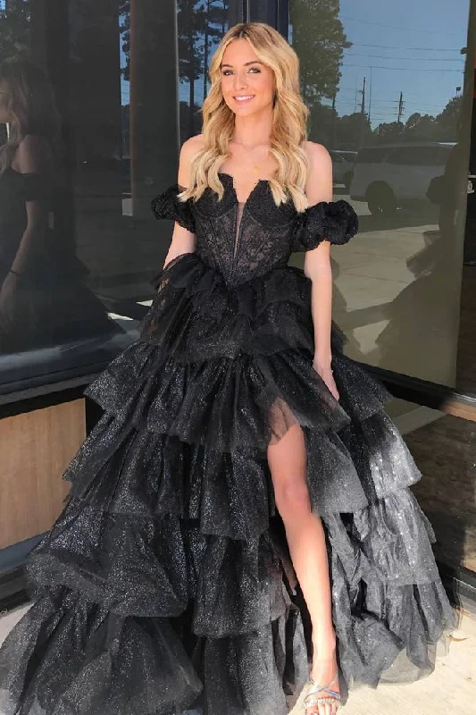 Limited Time Offer Sexy Sweetheart Black A-Line Lace Layered Dress with Slit