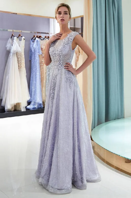 Deal of the Week Jewel A-Line Lace Lavender Prom Dress with Appliques / Beading