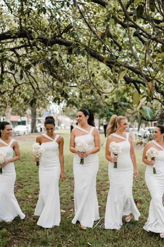 Don't Miss Asymmetrical Straps Long Mermaid Bridesmaid Dress with Bow