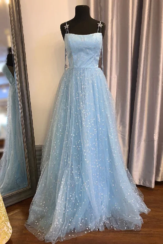Special Discount Elegant Spahetti Straps A-Line Light Sky Blue Dress with Appliques