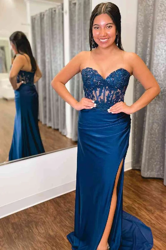 YEAR-End Clearance Sweetheart Blue Corset Pleated Long Prom Dress