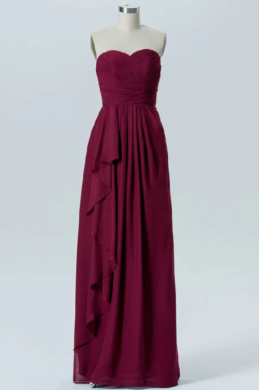 Sale Event Strapless Pleated Wine Red Ruffle Bridesmaid Dress