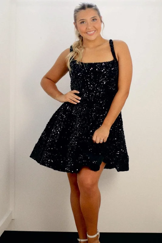 Crazy Deals A-Line Square Neck Sequin Short Party Dress