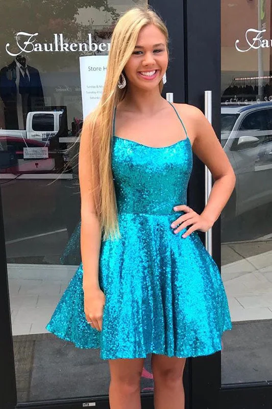Today's Special Criss Cross A-Line Short Blue Sequins Homecoming Dress