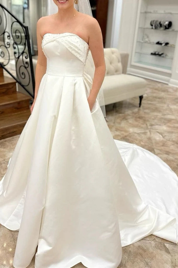 Sale Event Strapless Pleated Wedding Dress with Bow