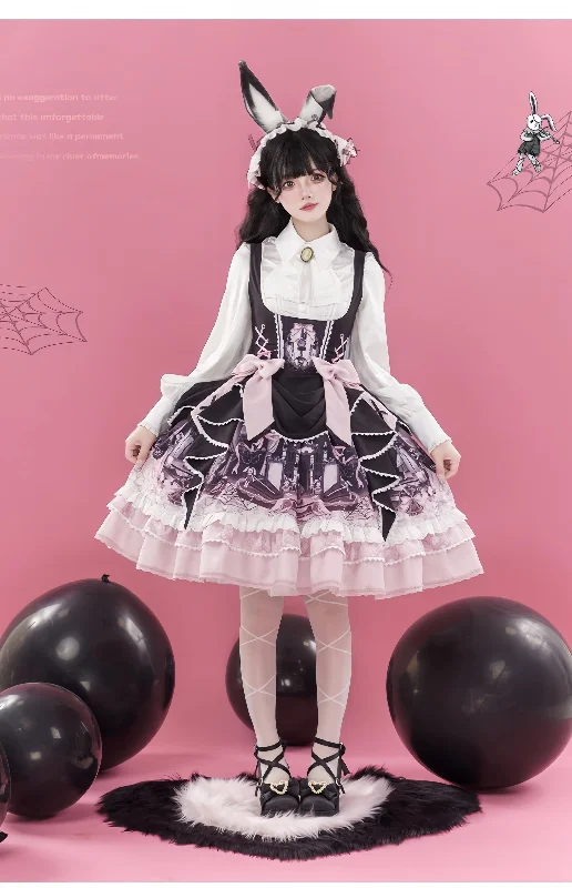 Hot Deal Honey Machine~Castle Bunny~Sweet Lolita Bust-Supporting JSK Doll Dress with Headband