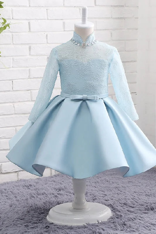 Today’s Deal Long Sleeves Light Blue Flower Girl Dress