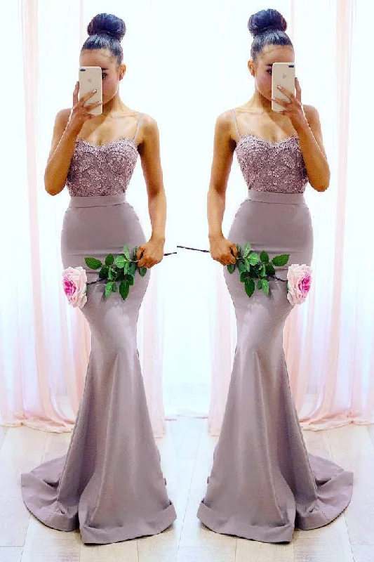 Early Access Mermaid Spaghetti Straps Lilac Long Prom Dress with Lace Top
